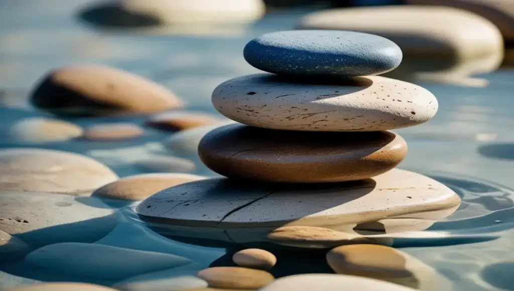 Steine gestapelt im Wasser Ruhe Ausgeglichenheit beige braun